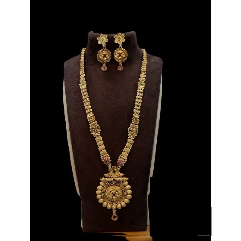 women’s vintage necklaces-Akruti Collection Gold Plated Pota Stone  Long  Necklace Set