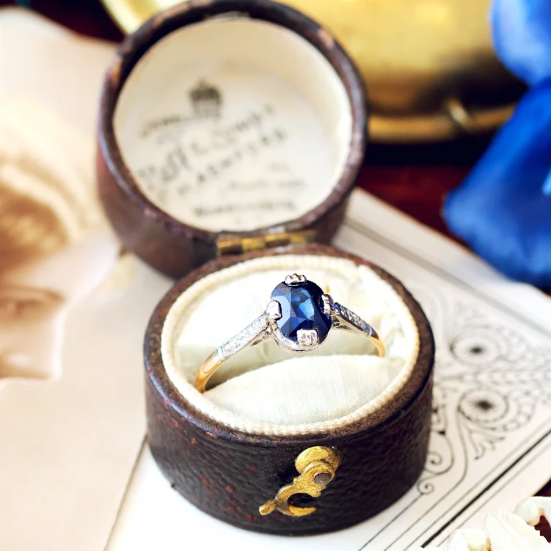 women’s luxury engagement rings-Vintage 1920's Sapphire & Diamond Ring