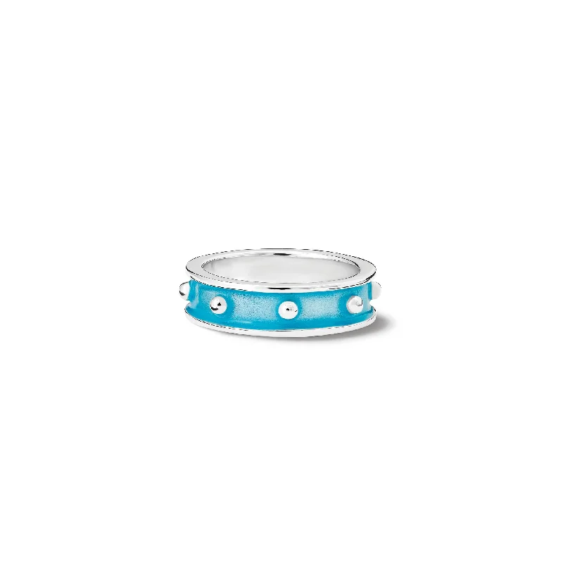 women’s silver engagement rings-Decimus Ring Silver - Turquoise Enamel