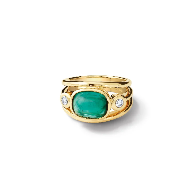 women’s emerald rings-Aeneus Ring 18ct Yellow Gold - Cabochon Green Tourmaline & Diamond