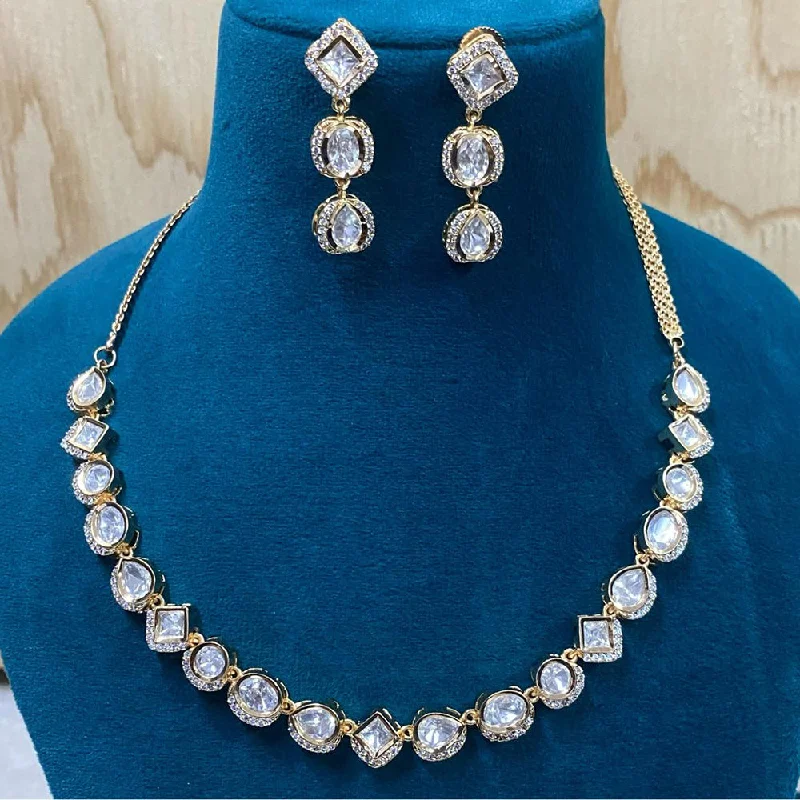 women’s diamond necklaces-Royal Kundan Jewellery Gold Plated Polki Kundan Necklace Set