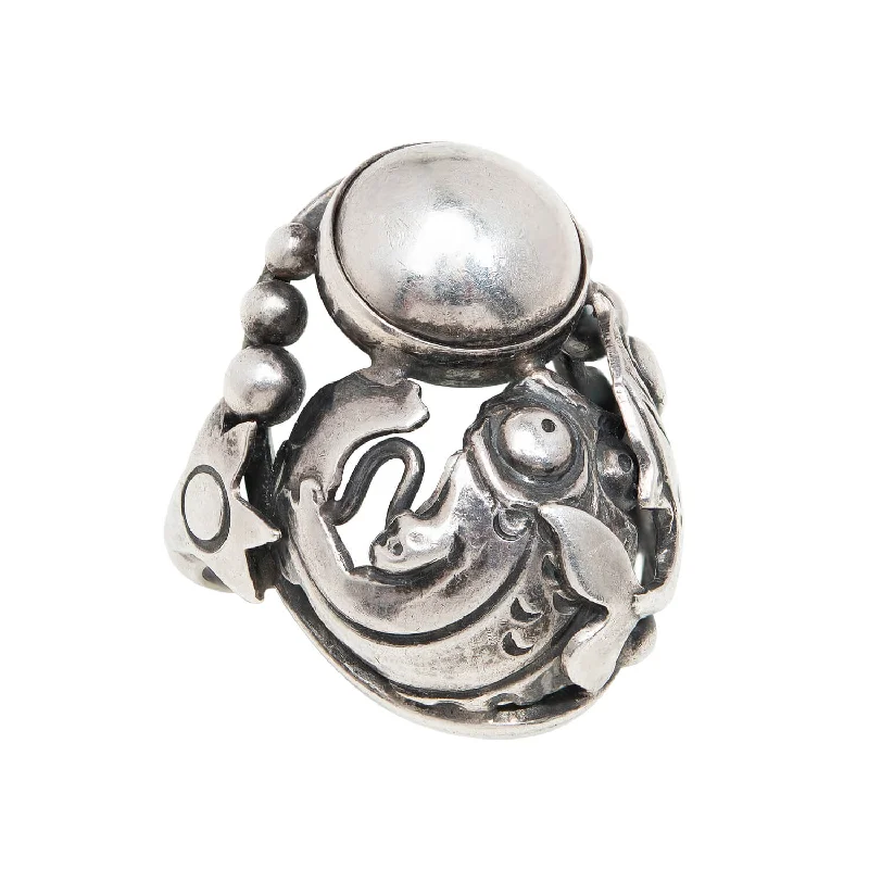 women’s wedding rings for her-Vintage Swedish Sterling Silver Koi Fish Ring