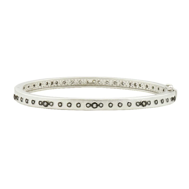 women’s diamond bangles-Mini Stud Bezel Stone Eternity Hinge Bangle