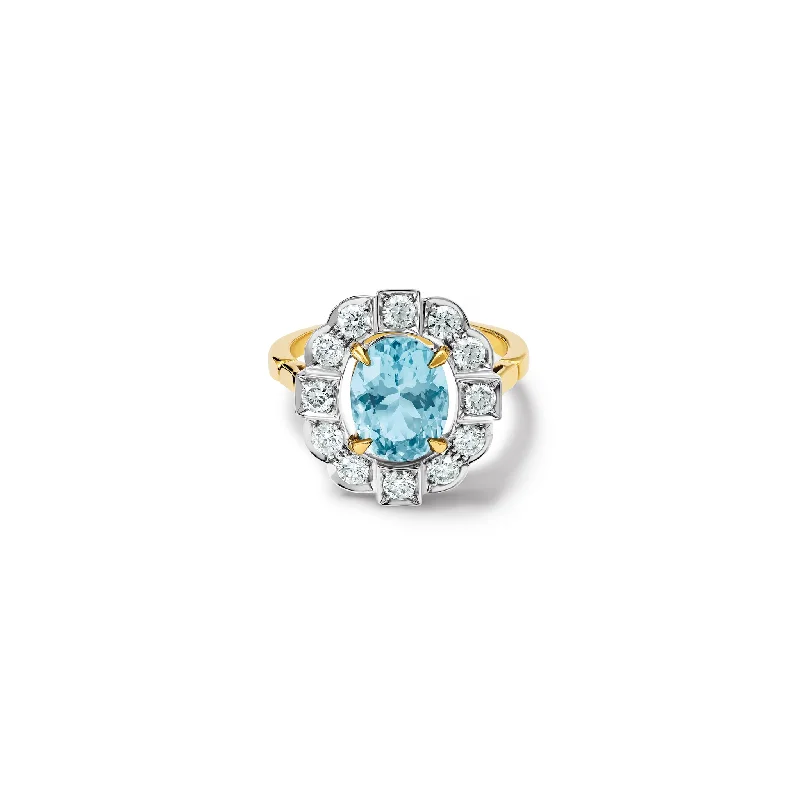 women’s opal rings-Katterina Ring 18ct Yellow & White Gold - Aquamarine & Diamond