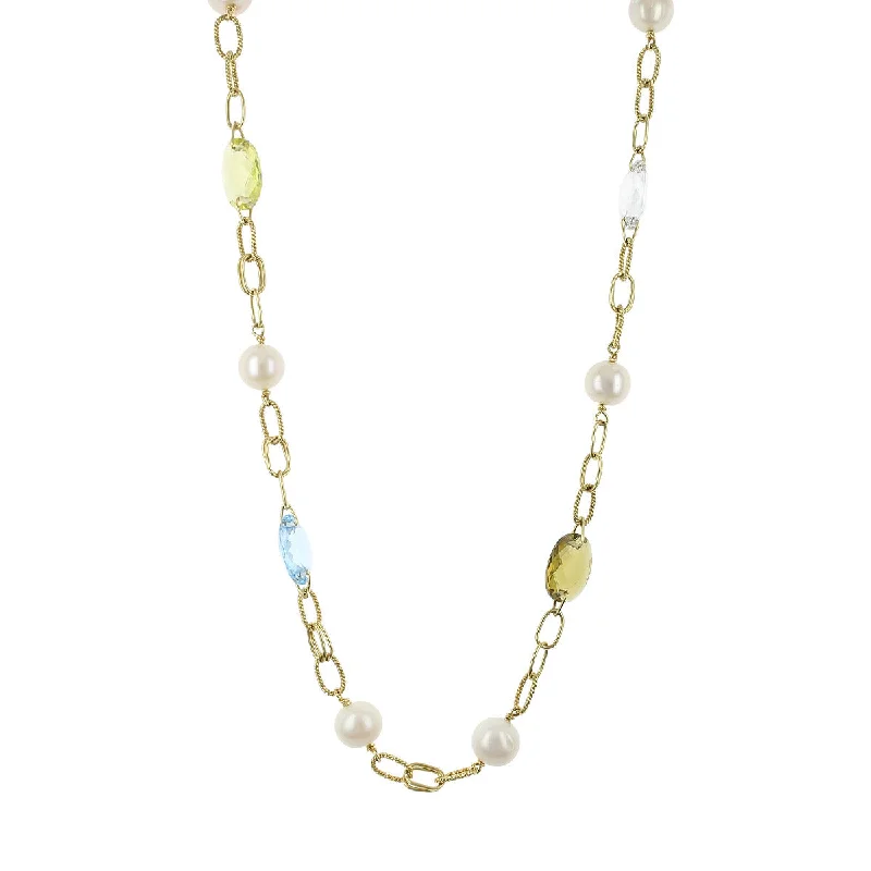 women’s infinity pendant necklaces-Freshwater Pearl, Quartz, Amethyst and Blue Topaz Necklace