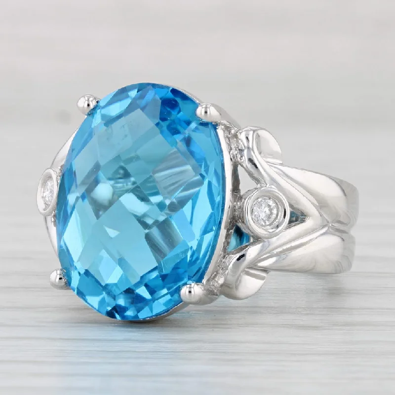 women’s engagement rings with baguette diamonds-18.46ctw Oval Blue Topaz Diamond Ring 14k White Gold Size 8 Cocktail