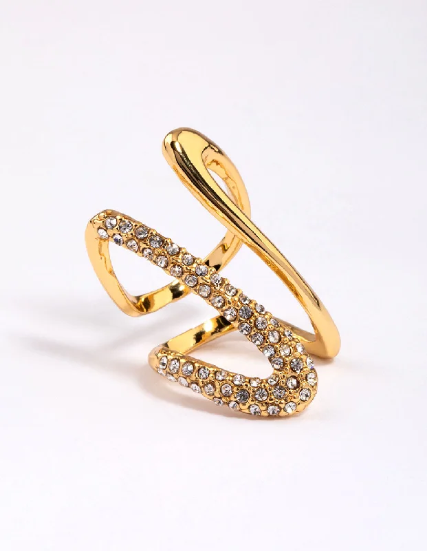 women’s vintage rings-Gold Plated Blingy Split Ring