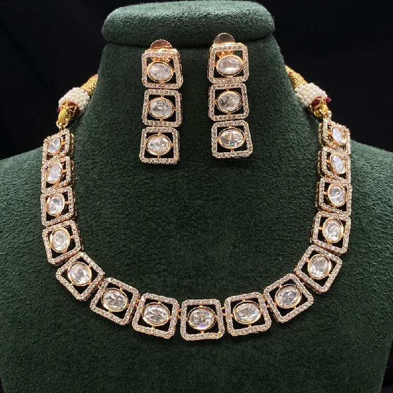 women’s romantic necklaces-Royal Kundan Jewellery Rose Gold Plated Polki Kundan Necklace Set