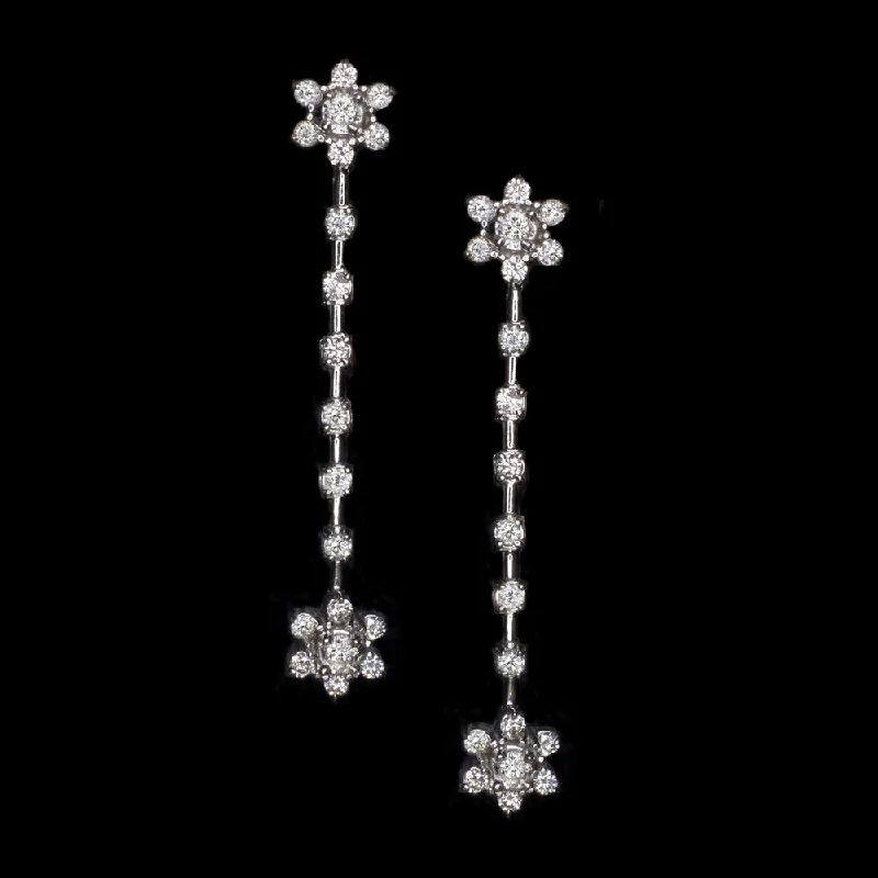 women’s gold hoop earrings-0.85ct NATURAL DIAMOND DANGLE DROP EARRINGS FLOWER CLUSTER 14k WHITE GOLD LONG