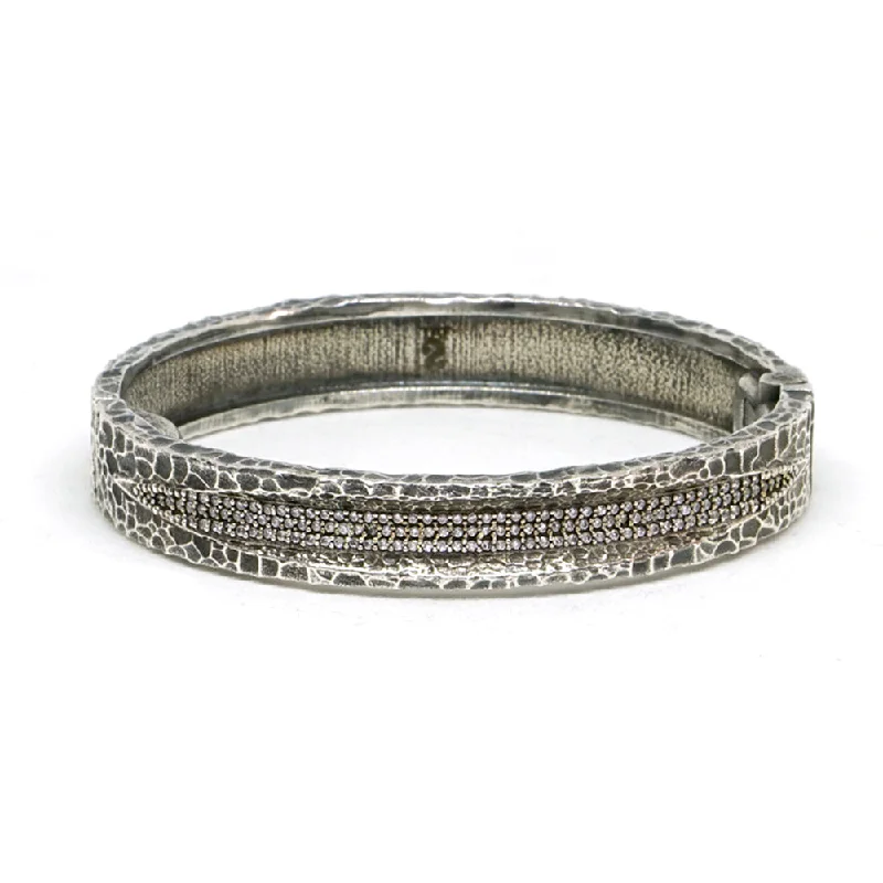 women’s open bangles-VINTAGE SILVER VELEN CRYSTAL INLAY BANGLE