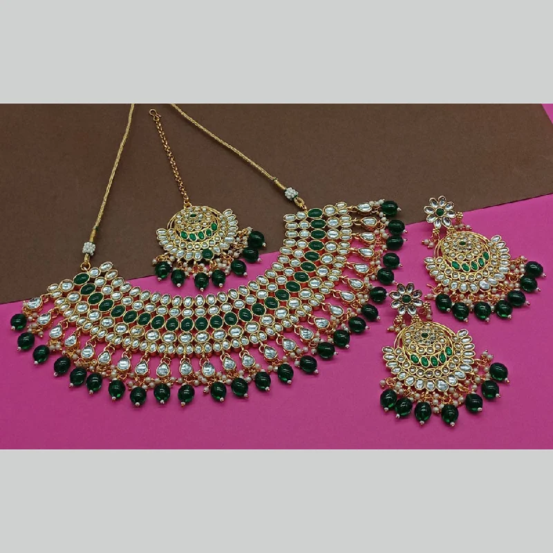 women’s crystal pendant necklaces-Sai Fashion Gold Plated Kundan Stone Necklace Set