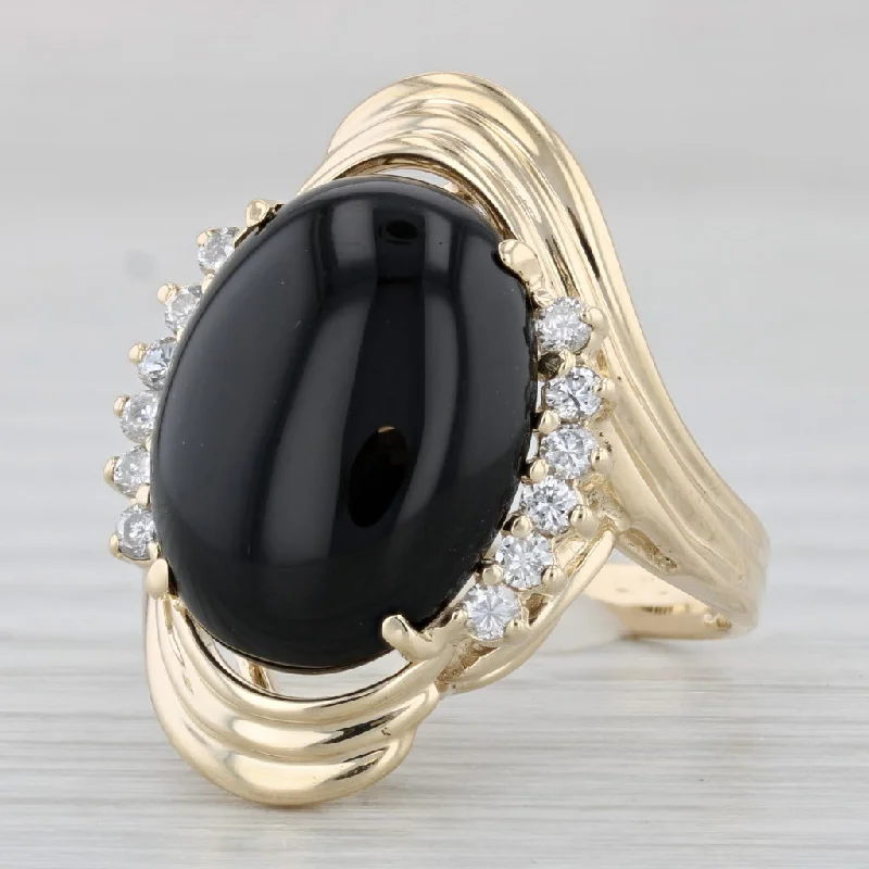 women’s cushion cut engagement rings-Oval Onyx Cabochon 0.28ctw Diamond Ring 14k Yellow Gold Size 6.5