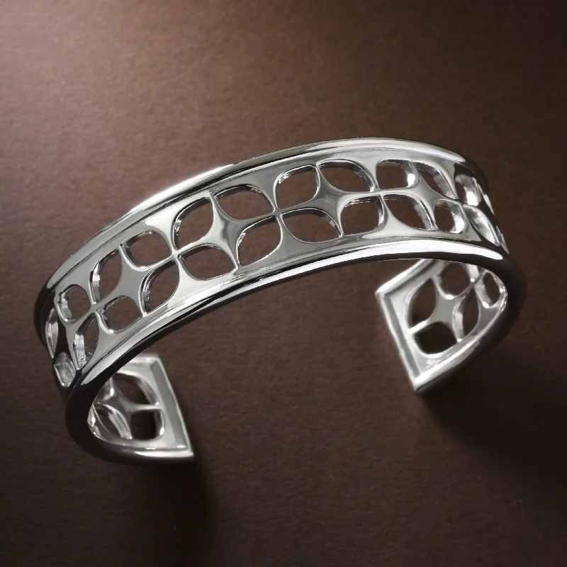 women’s crystal bracelets-Silver "Satellite" Cuff