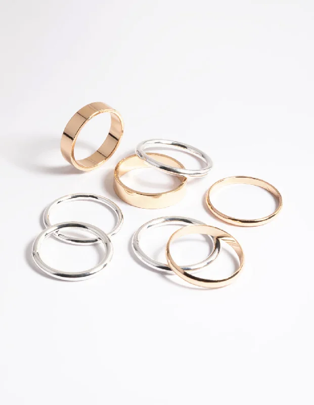 women’s stackable silver rings-Mixed Metal Basic Bands Ring Pack