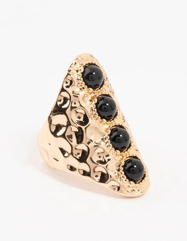 women’s birthstone rings-Black & Gold Molten Linear Ring