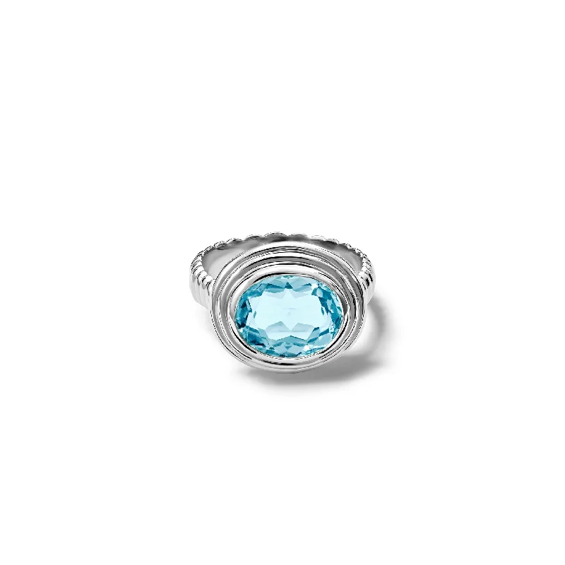 women’s heart-shaped rings-Whirlpool II Ring Silver - Blue Topaz