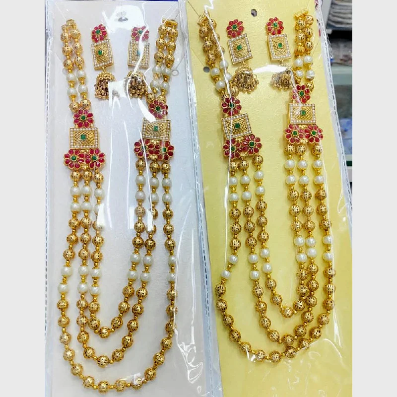 women’s multi-layer necklaces-Kavita Art Gold Plated Pota Stone And Beads Long Necklace Set (Piece 1 Only)