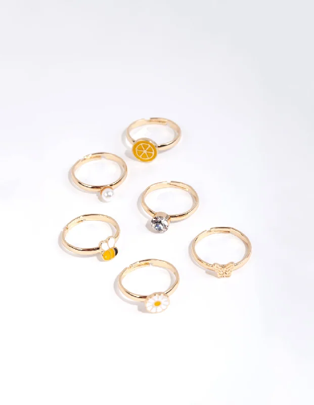 women’s rose gold wedding rings-Kids Gold Lemon Bee Ring Pack