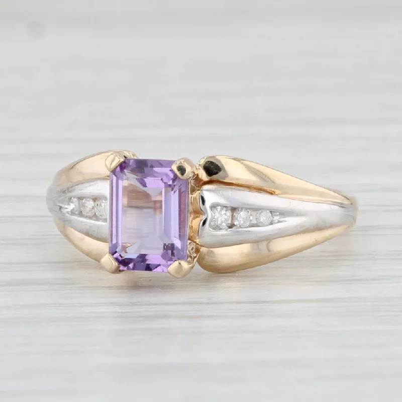 women’s princess cut engagement rings-0.92ctw Amethyst Diamond Ring 10k Yellow Gold Size 7 Emerald Cut Solitaire