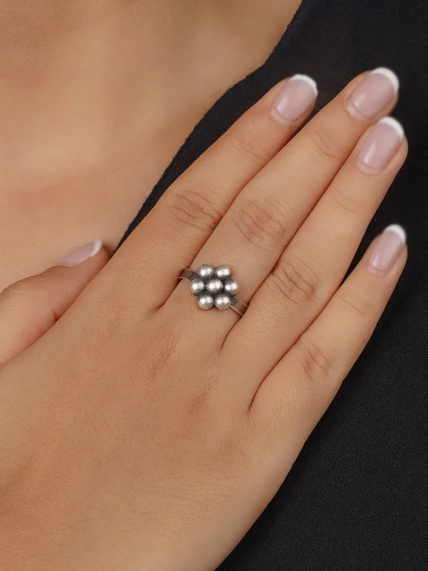 women’s contemporary rings-Grey Color Tribal Ring - EK-SFRNG173