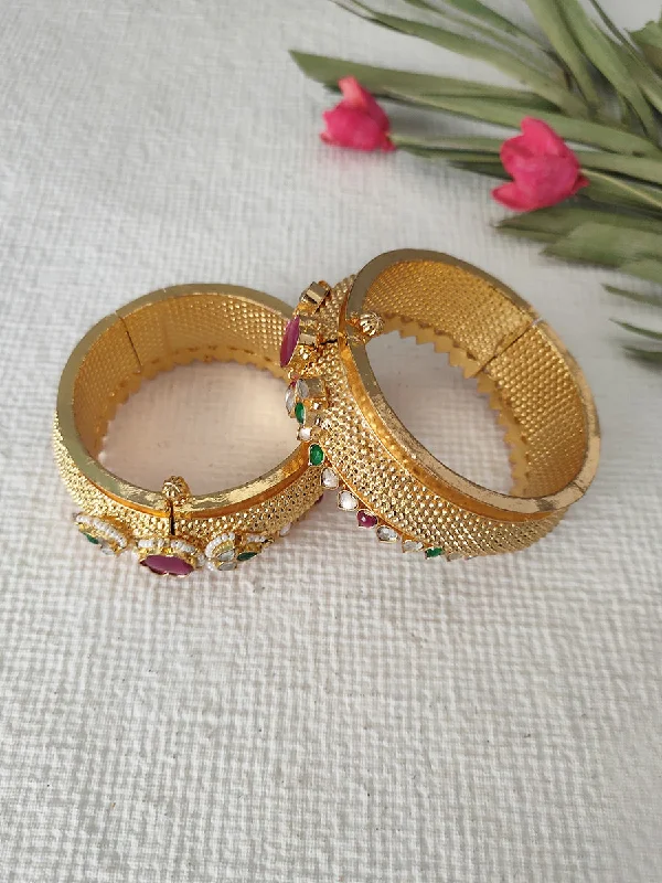 women’s statement bangles-Multicolor Gold Plated Jadau Kundan Bangles - MB97M