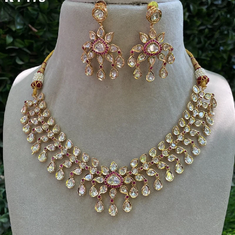 women’s trendy choker necklaces-Royal Kundan Jewellery Gold Plated Polki Kundan Necklace Set