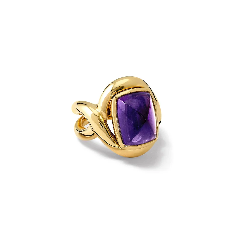 women’s square diamond rings-Severine Medium Ring 18ct Yellow Gold - Cabochon Amethyst