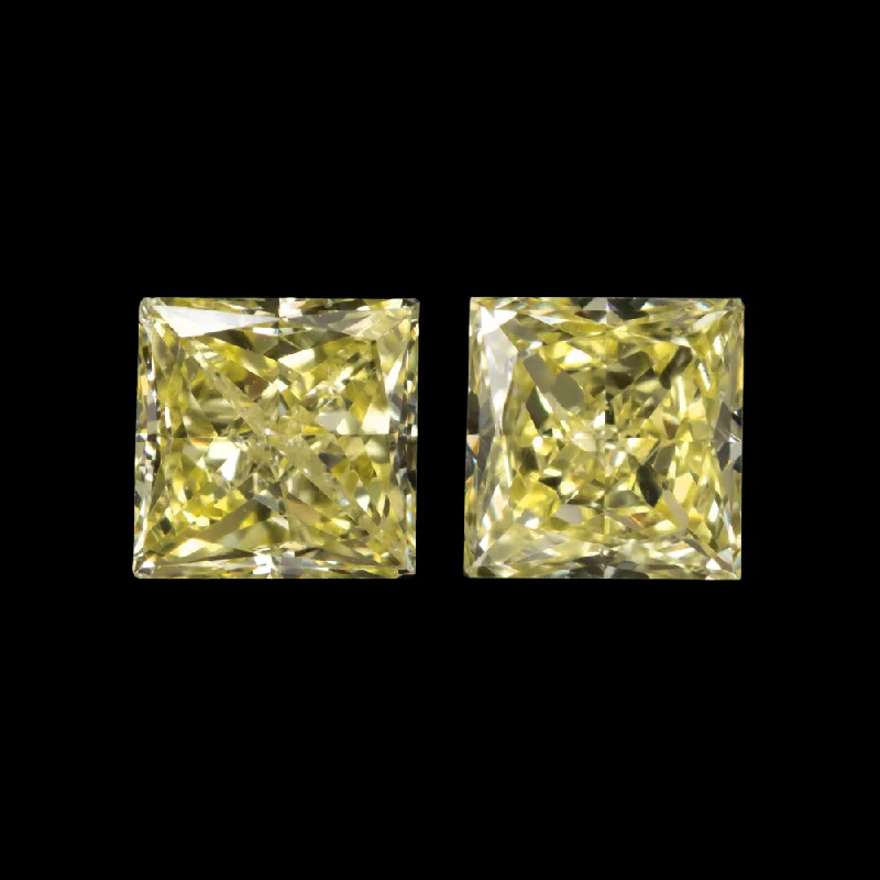 women’s gold hoop stud earrings-0.48ct FANCY YELLOW VS DIAMOND STUD EARRINGS PRINCESS CUT PAIR NATURAL 1/2 CARAT