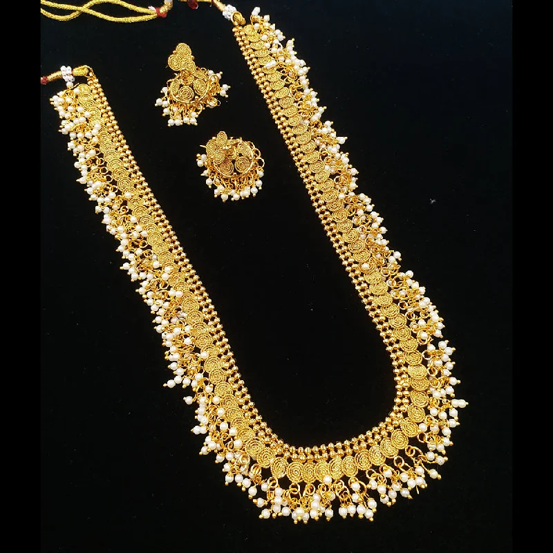 women’s elegant diamond necklaces-Palak Art Gold Plated Pearl Long Necklace Set