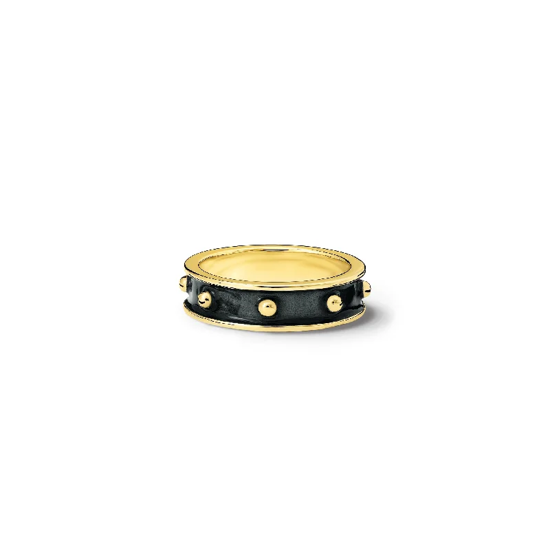 women’s designer rings-Decimus Ring Yellow Gold - Black Enamel