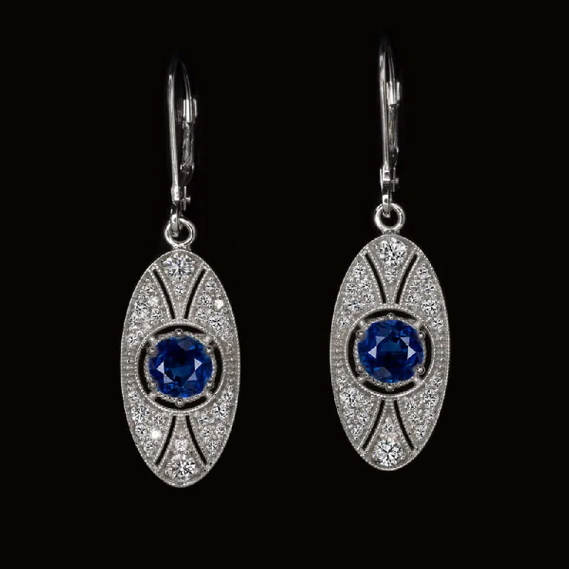 women’s vintage stud earrings-1.65ct SAPPHIRE DIAMOND VINTAGE STYLE EARRINGS EDWARDIAN INSPIRED DROP DANGLE