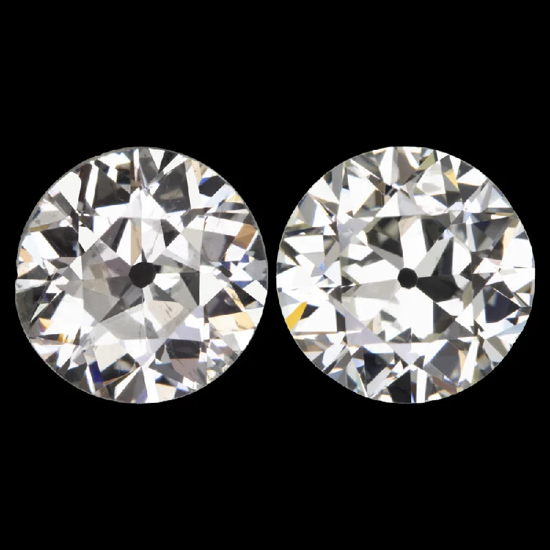 women’s colorful earrings-3.41ct OLD EUROPEAN CUT DIAMOND STUD EARRINGS L-M SI1-SI2 VINTAGE PAIR 3.5 CARAT