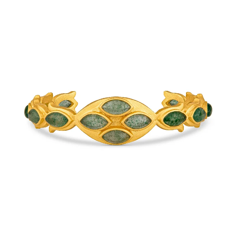 women’s stackable bracelets-Primrose Cuff - Green Strawberry Quartz