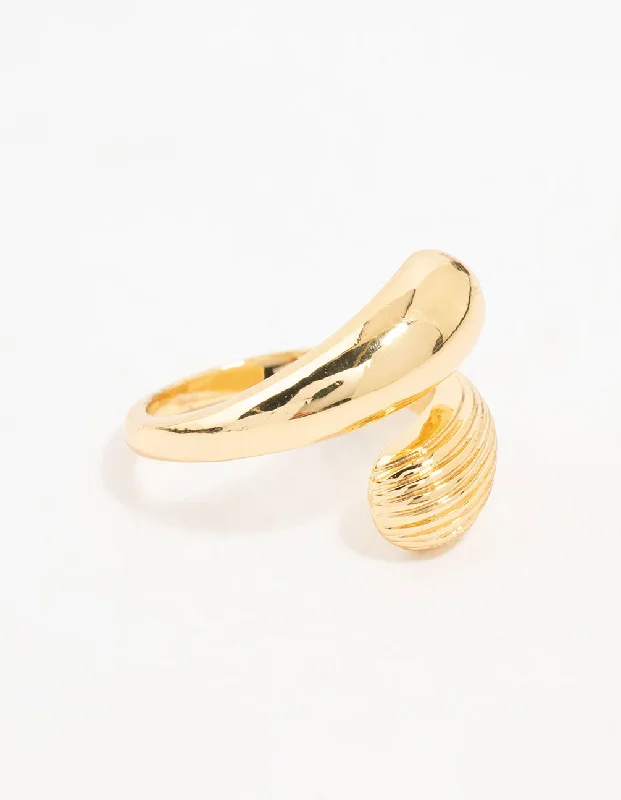 women’s elegant rings-Gold Plated Textured Double Wrapped Ring