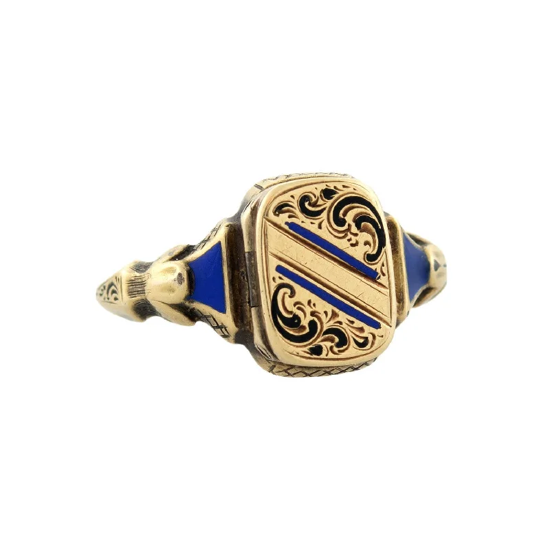 women’s antique rings-Victorian 15k Enameled Locket Ring