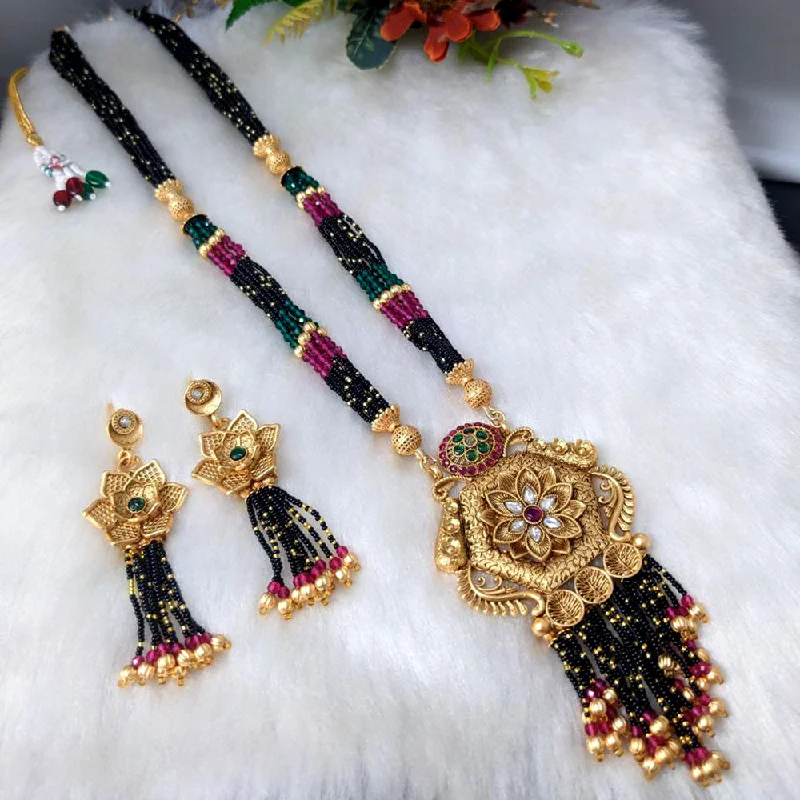 women’s sapphire necklaces-Aamrapali Gold Plated Beads Long Necklace Set