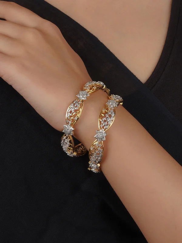 women’s stackable silver bracelets-White Color Gold Plated Faux Diamond Bangles - CZBANGLE14