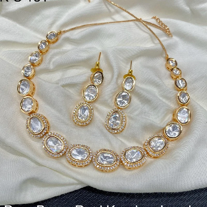 women’s wire necklaces-Royal Kundan Jewellery Gold Plated Polki Kundan Necklace Set