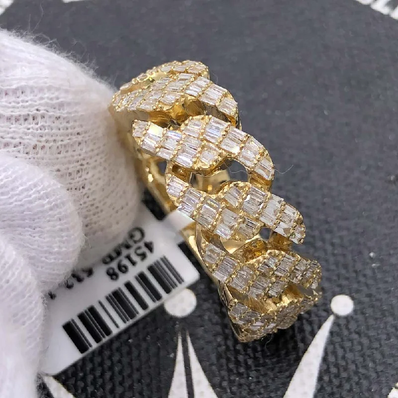 women’s diamond engagement rings-Baguette Cuban Link Diamond Ring .99cttw 14K Yellow Gold