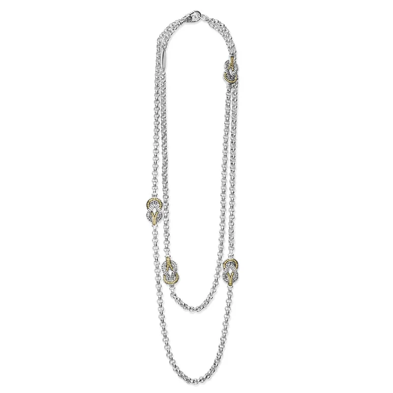 women’s men’s necklaces-Four Station Two Tone Knot Necklace