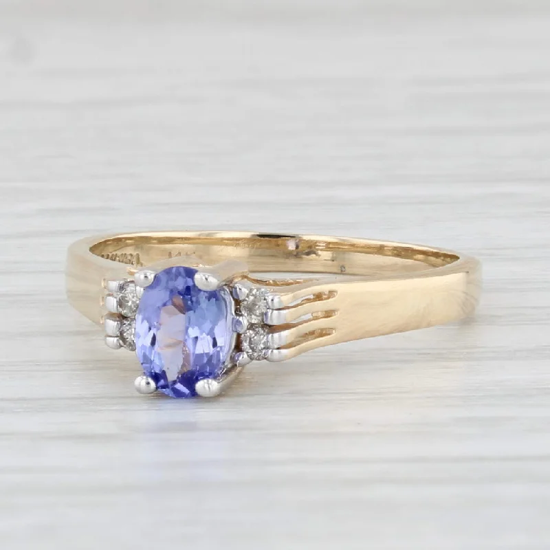 women’s platinum solitaire engagement rings-0.56ctw Oval Tanzanite Diamond Ring 14k Yellow Gold Size 7