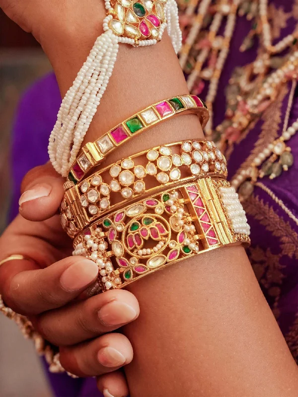 women’s cuff bangles-Multicolor Gold Plated Jadau Kundan Bangles - MB187M