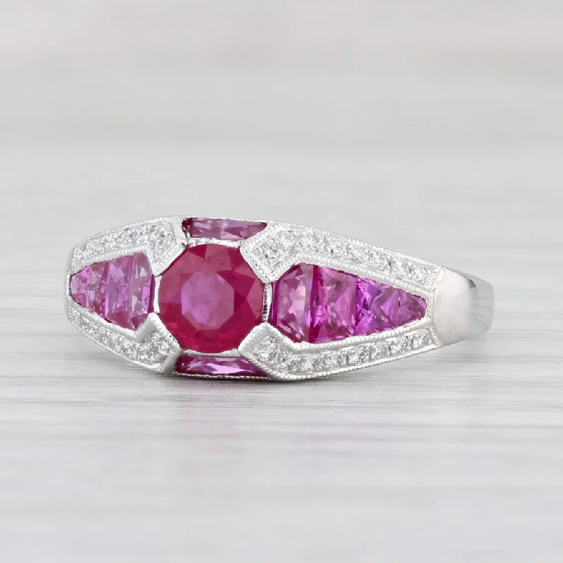 women’s sapphire engagement rings-New Beverley K 1.85ctw Ruby Diamond Ring 14k White Gold Size 7.25 Art Deco Style