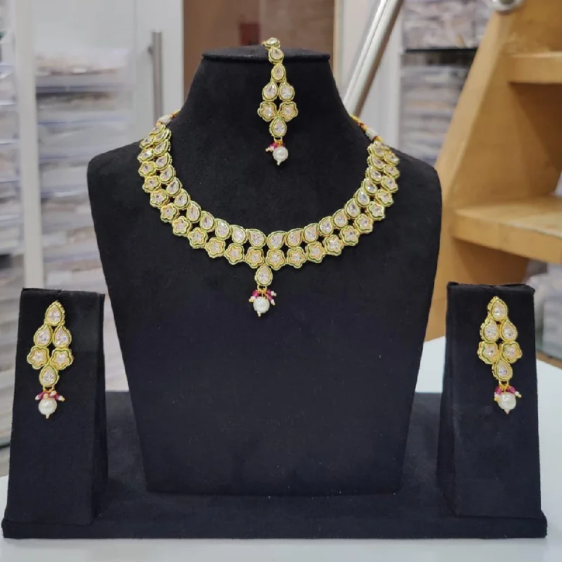 women’s emerald necklaces-Kavita Art Gold Plated Polki Kundan Choker Necklace Set