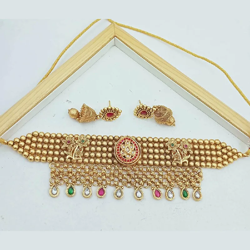 women’s geometric necklaces-JCM Gold Plated Pota Stone Necklace Set