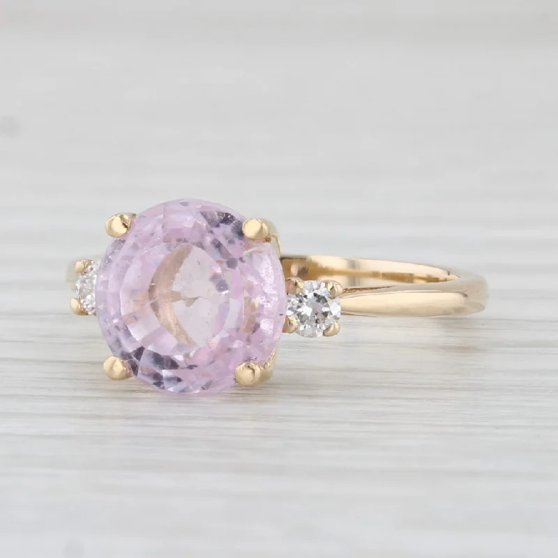 women’s vintage style engagement rings-3.20ctw Round Pink Kunzite Diamond Ring 14k Yellow Gold Size 6.25