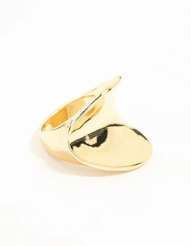 women’s double band rings-Gold Plated Statement Wave Ring