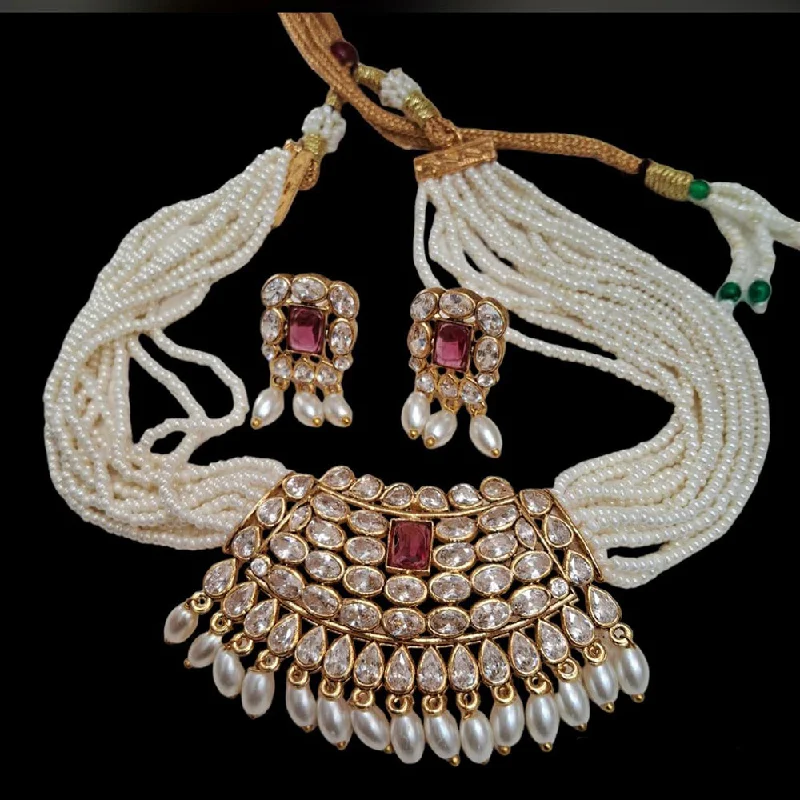 women’s birthday gift necklaces-Manisha Jewellery Gold Plated Pearl And Kundan Choker Necklace Set