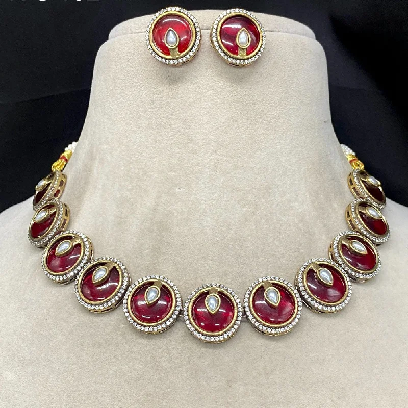 women’s matching necklace sets-Royal Kundan Jewellery Gold Plated Austrian Stone Necklace Set