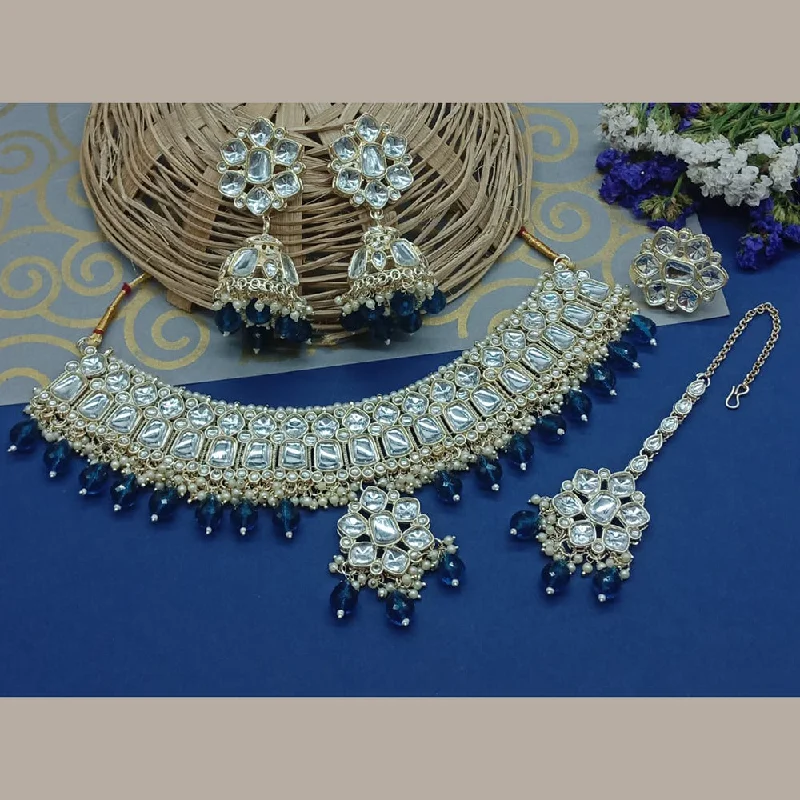 women’s diamond pendant necklaces-Sai Fashion Gold Plated Kundan Stone Choker Necklace Set